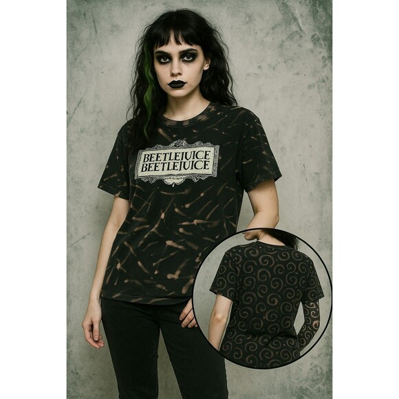 Beetlejuice Beetlejuice Graphic Bleach Tie Dye T-Shirt 2024 Ripple Junction Hot - Picture 1 of 10